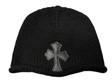 画像をギャラリービューアに読み込む, 極美品 CHROME HEARTS クロムハーツ クロスパッチ ニットキャップ ビーニー カシミヤ レザー シルバー925 ブラック 中古 4b008404