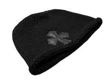 画像をギャラリービューアに読み込む, 極美品 CHROME HEARTS クロムハーツ クロスパッチ ニットキャップ ビーニー カシミヤ レザー シルバー925 ブラック 中古 4b008404