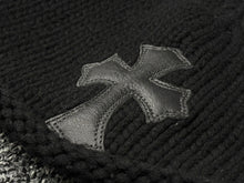 画像をギャラリービューアに読み込む, 極美品 CHROME HEARTS クロムハーツ クロスパッチ ニットキャップ ビーニー カシミヤ レザー シルバー925 ブラック 中古 4b008404