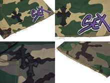 画像をギャラリービューアに読み込む, 極美品 CHROME HEARTS クロムハーツ デニム sex records クロスパッチ ダブルニーハーフパンツ サイズ34 カモフラージュ コットン 中古 4b008440