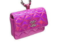 画像をギャラリービューアに読み込む, 極美品 CHANEL シャネル マトラッセ チャーム ポーチ ランダム番台 メタリックピンク ココマーク キルティング フック付き 中古 4b008479