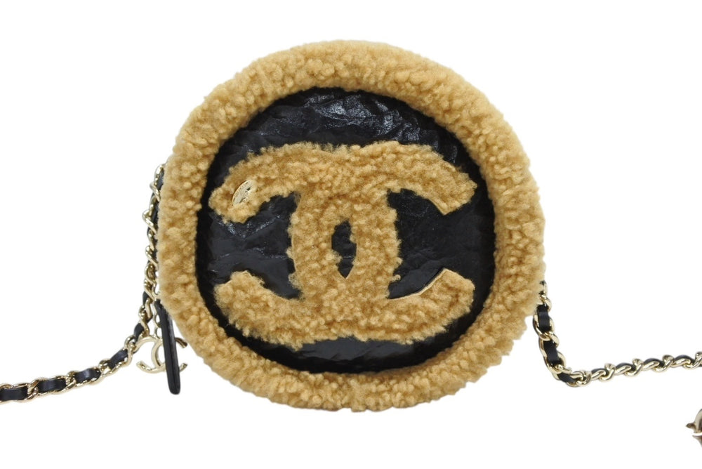 極美品 CHANEL シャネル シアリング ラウンドチェーンショルダーバッグ 28番台 ココマーク ブラック ブラウン ゴールド金具 中古 4b008494