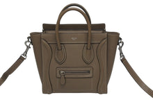 画像をギャラリービューアに読み込む, CELINE セリーヌ ハンドバッグ ショルダーバッグ 2way ラゲージナノショッパー カーフ メタルブラック金具 ベージュ 美品 中古 4b008495