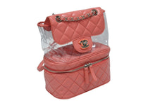 画像をギャラリービューアに読み込む, CHANEL シャネル チェーンバックパック リュック 25番台 ココマーク キルティング バニティ型 クリア ピンク系 美品 中古 4b008516