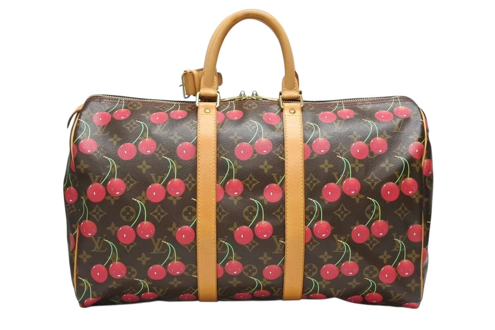 LOUIS VUITTON ルイヴィトン キーポル45 ボストンバッグ M95011 モノグラム チェリー PVC レザー ブラウン 村上隆 美品 中古 4b008521