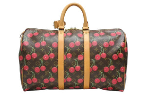 LOUIS VUITTON ルイヴィトン キーポル45 ボストンバッグ M95011 モノグラム チェリー PVC レザー ブラウン 村上隆 美品 中古 4b008521