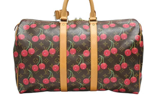 LOUIS VUITTON ルイヴィトン キーポル45 ボストンバッグ M95011 モノグラム チェリー PVC レザー ブラウン 村上隆 美品 中古 4b008521