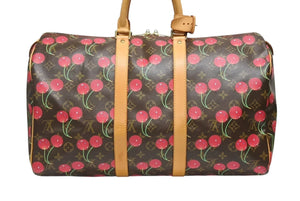 LOUIS VUITTON ルイヴィトン キーポル45 ボストンバッグ M95011 モノグラム チェリー PVC レザー ブラウン 村上隆 美品 中古 4b008521