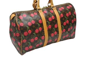 LOUIS VUITTON ルイヴィトン キーポル45 ボストンバッグ M95011 モノグラム チェリー PVC レザー ブラウン 村上隆 美品 中古 4b008521