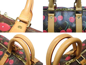 LOUIS VUITTON ルイヴィトン キーポル45 ボストンバッグ M95011 モノグラム チェリー PVC レザー ブラウン 村上隆 美品 中古 4b008521