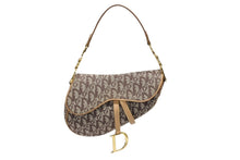 画像をギャラリービューアに読み込む, Christian Dior クリスチャンディオール ハンドバッグ トロッター柄 サドルバッグ キャンバス レザー ブラウン 美品 中古 4b008526