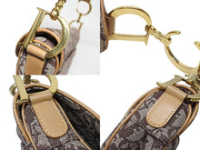 画像をギャラリービューアに読み込む, Christian Dior クリスチャンディオール ハンドバッグ トロッター柄 サドルバッグ キャンバス レザー ブラウン 美品 中古 4b008526
