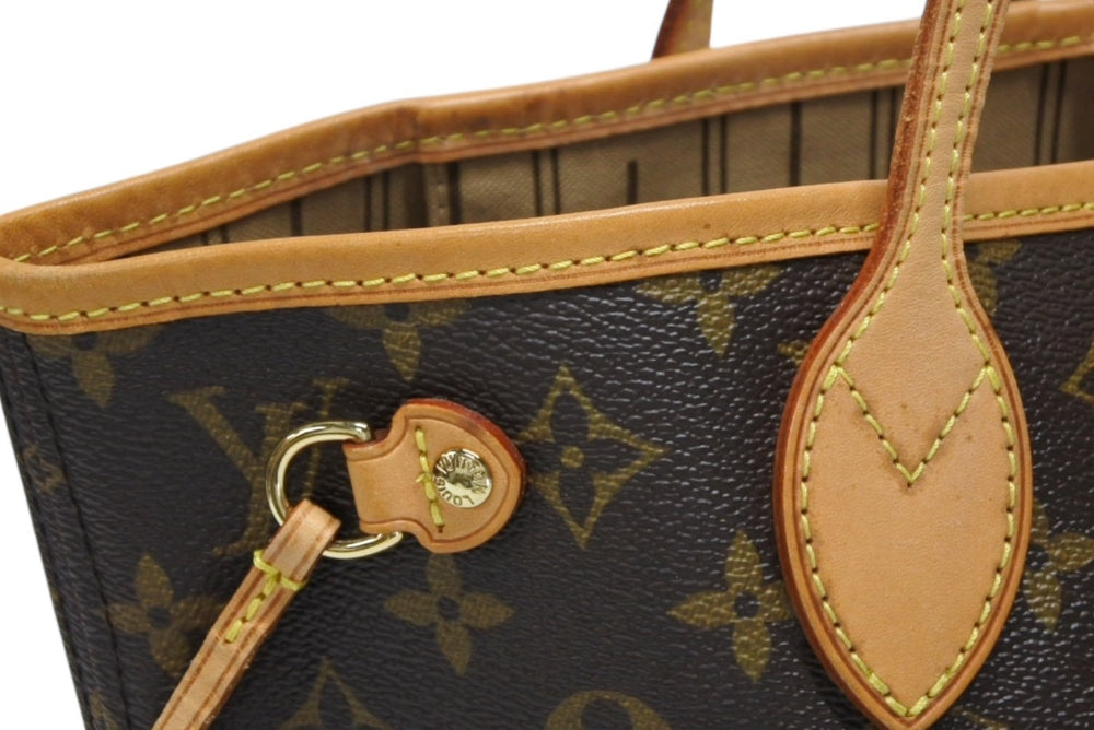 LOUIS VUITTON ルイヴィトン モノグラム ネヴァーフルPM ハンドバッグ M40155 ブラウン PVC ヌメ革 ゴールド金具 美品 中古 4b008530
