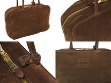 画像をギャラリービューアに読み込む, MIUMIU ミュウミュウ スエード ボー ハンドバッグ 5BB117 ブラウン エンボスロゴ イタリア製 ゴールド金具 美品 中古 4b008534