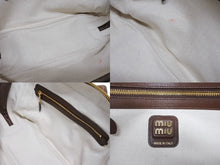 画像をギャラリービューアに読み込む, MIUMIU ミュウミュウ スエード ボー ハンドバッグ 5BB117 ブラウン エンボスロゴ イタリア製 ゴールド金具 美品 中古 4b008534