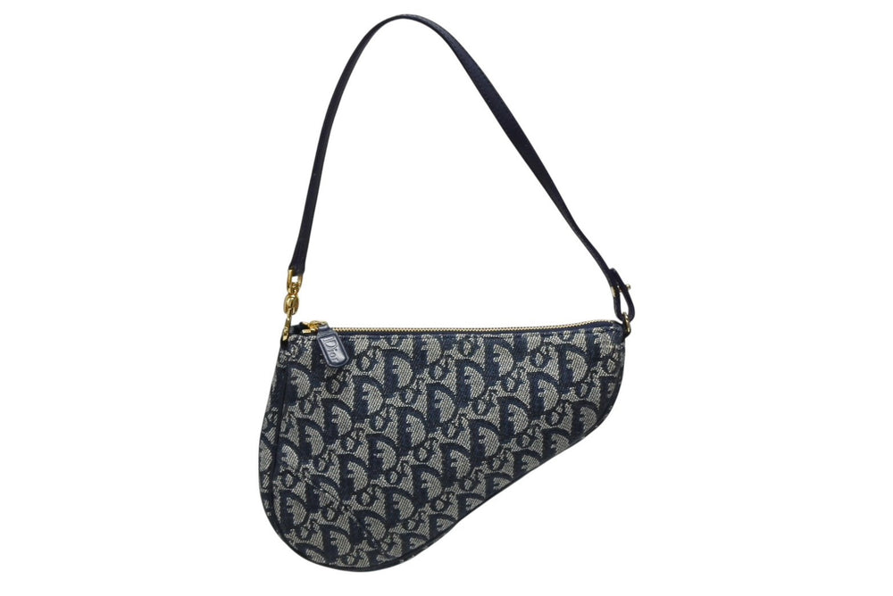 CHRISTIAN DIOR Christian Dior Trotter Saddle Bag One Shoulder Bag Saddle Pouch Navy Good Condition Used 4b008538