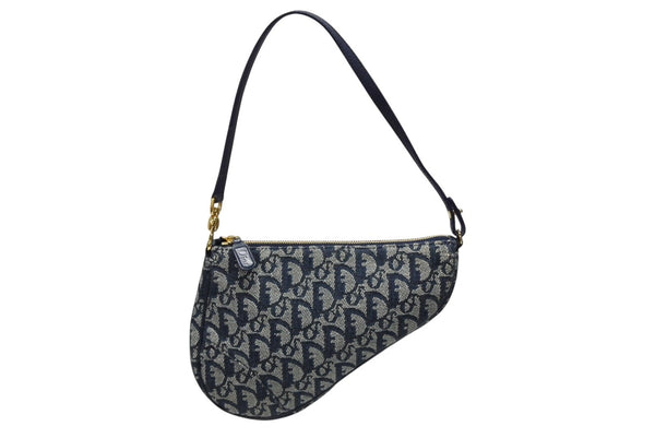 CHRISTIAN DIOR クリスチャンディオール トロッター サドルバッグ ワンショルダーバッグ サドルポーチ ネイビー 美品 中古 4b008538