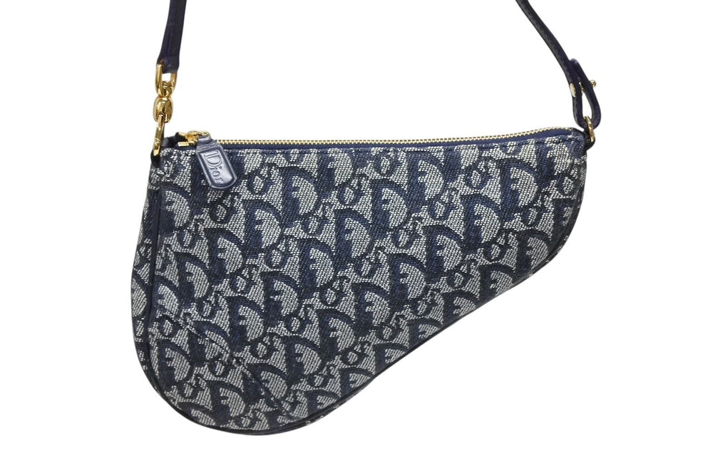 CHRISTIAN DIOR Christian Dior Trotter Saddle Bag One Shoulder Bag Saddle Pouch Navy Good Condition Used 4b008538