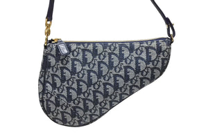 CHRISTIAN DIOR クリスチャンディオール トロッター サドルバッグ ワンショルダーバッグ サドルポーチ ネイビー 美品 中古 4b008538