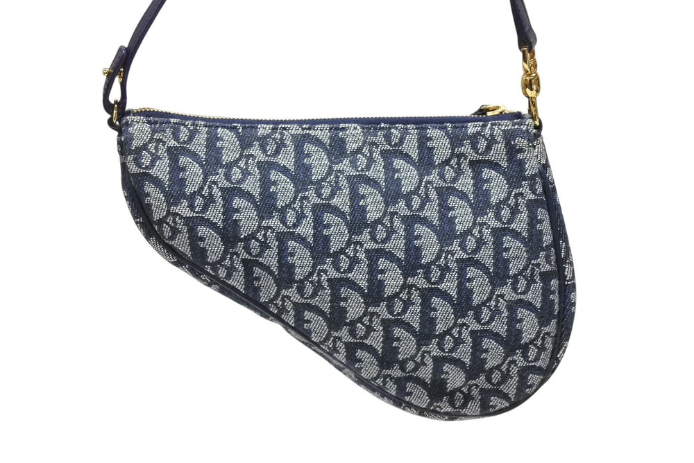 CHRISTIAN DIOR Christian Dior Trotter Saddle Bag One Shoulder Bag Saddle Pouch Navy Good Condition Used 4b008538