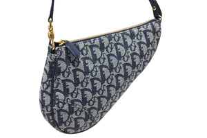 CHRISTIAN DIOR クリスチャンディオール トロッター サドルバッグ ワンショルダーバッグ サドルポーチ ネイビー 美品 中古 4b008538