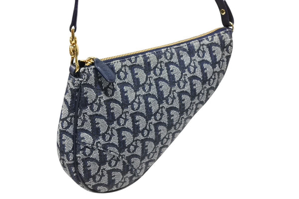 CHRISTIAN DIOR クリスチャンディオール トロッター サドルバッグ ワンショルダーバッグ サドルポーチ ネイビー 美品 中古 4b008538