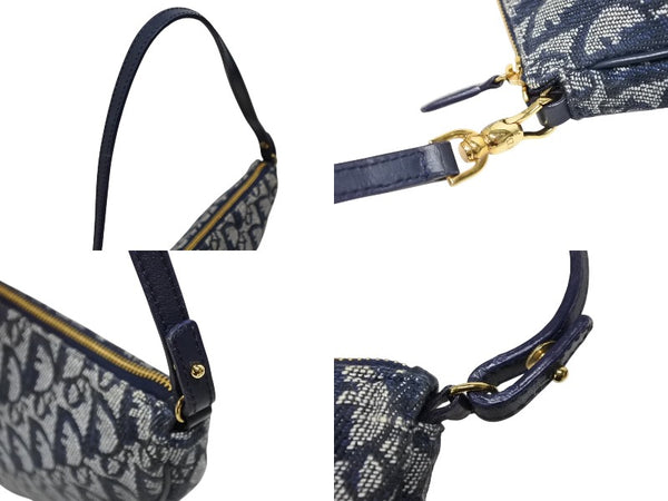 CHRISTIAN DIOR クリスチャンディオール トロッター サドルバッグ ワンショルダーバッグ サドルポーチ ネイビー 美品 中古 4b008538