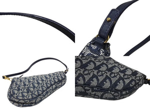 CHRISTIAN DIOR クリスチャンディオール トロッター サドルバッグ ワンショルダーバッグ サドルポーチ ネイビー 美品 中古 4b008538