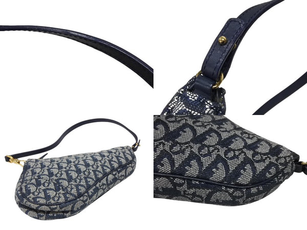 CHRISTIAN DIOR クリスチャンディオール トロッター サドルバッグ ワンショルダーバッグ サドルポーチ ネイビー 美品 中古 4b008538