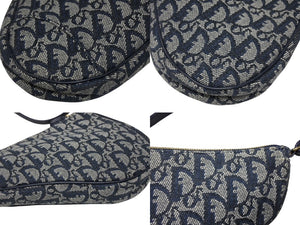 CHRISTIAN DIOR クリスチャンディオール トロッター サドルバッグ ワンショルダーバッグ サドルポーチ ネイビー 美品 中古 4b008538