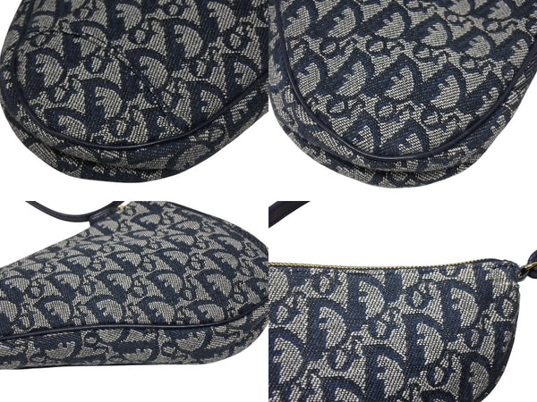 CHRISTIAN DIOR クリスチャンディオール トロッター サドルバッグ ワンショルダーバッグ サドルポーチ ネイビー 美品 中古 4b008538