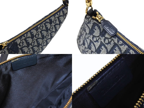 CHRISTIAN DIOR クリスチャンディオール トロッター サドルバッグ ワンショルダーバッグ サドルポーチ ネイビー 美品 中古 4b008538