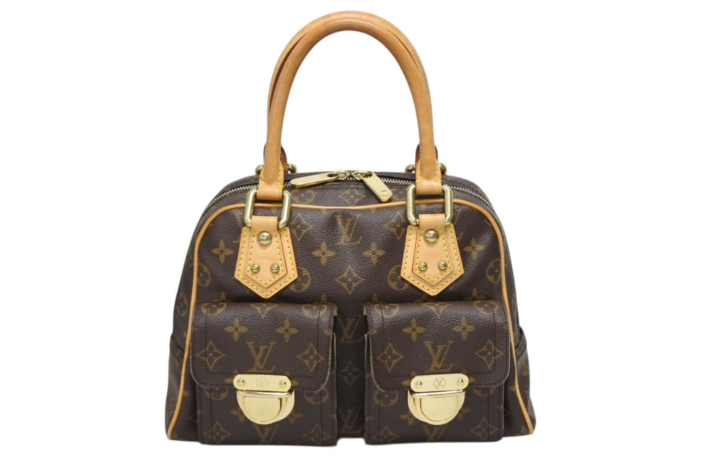 Very good condition LOUIS VUITTON Manhattan PM handbag M40026 PVC tanned leather brown gold hardware used 4b008546