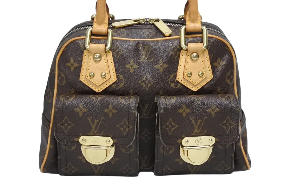 Very good condition LOUIS VUITTON Manhattan PM handbag M40026 PVC tanned leather brown gold hardware used 4b008546