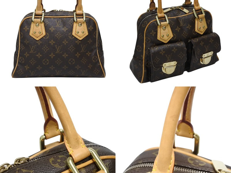 Very good condition LOUIS VUITTON Manhattan PM handbag M40026 PVC tanned leather brown gold hardware used 4b008546
