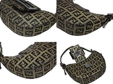 画像をギャラリービューアに読み込む, 極美品 FENDI フェンディ ミニクロワッサン ハンドバッグ 108BK00301 ズッキーノ柄 ブラック ゴールド キャンバス ブラック金具 中古 4b008565