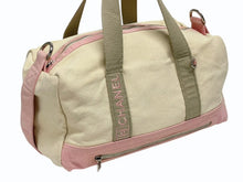 画像をギャラリービューアに読み込む, CHANEL シャネル スポーツライン ボストンバッグ ココマーク 12番台 キャンバス アイボリー ピンク シルバー金具 中古 4b008572