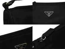 画像をギャラリービューアに読み込む, PRADA プラダ アクセサリーポーチ ブラック ナイロン レザー ハンドバッグ トライアングルロゴ 美品 中古 4b008581