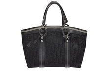 画像をギャラリービューアに読み込む, Dior ディオール トロッター ハンドバッグ 総柄 ブラック コットンキャンバス 07-BO-0035 レザー シルバー金具 美品 中古 4b008587