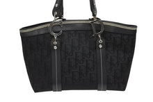 画像をギャラリービューアに読み込む, Dior ディオール トロッター ハンドバッグ 総柄 ブラック コットンキャンバス 07-BO-0035 レザー シルバー金具 美品 中古 4b008587