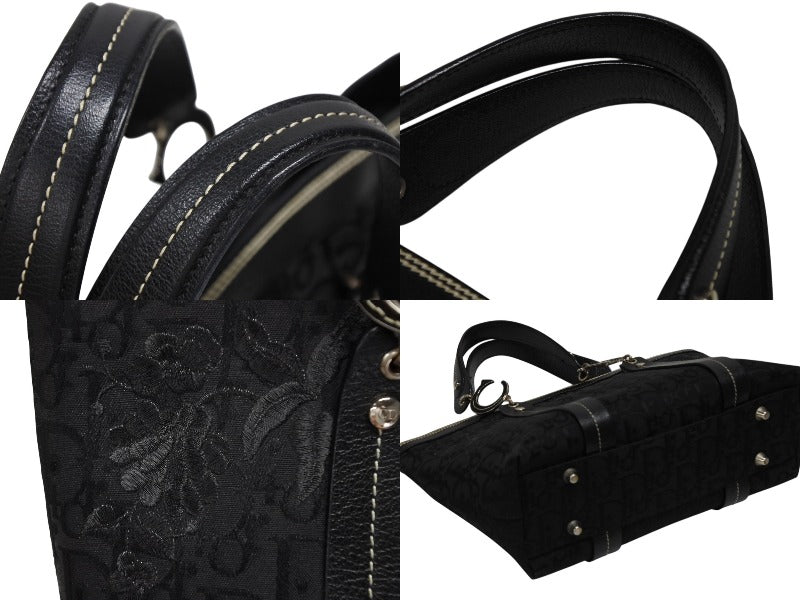 Dior ディオール トロッター ハンドバッグ 総柄 ブラック コットンキャンバス 07-BO-0035 レザー シルバー金具 美品 中古 4b008587