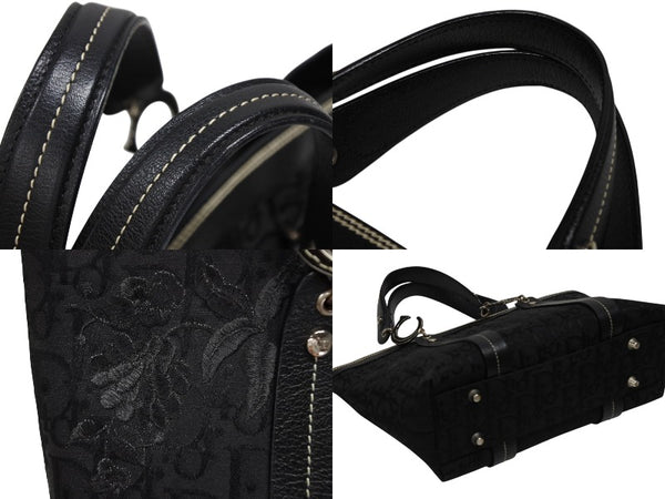 Dior Trotter Handbag All Over Pattern Black Cotton Canvas 07-BO-0035 Leather Silver Hardware Good Condition Used 4b008587