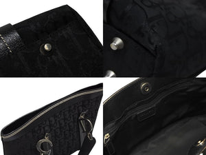 Dior Trotter Handbag All Over Pattern Black Cotton Canvas 07-BO-0035 Leather Silver Hardware Good Condition Used 4b008587