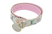 画像をギャラリービューアに読み込む, LOUIS VUITTON ルイヴィトン サンチュール ベルト M9627 PVC ホワイト マルチカラー ゴールド金具 サイズ90/36 美品 中古 4b008596