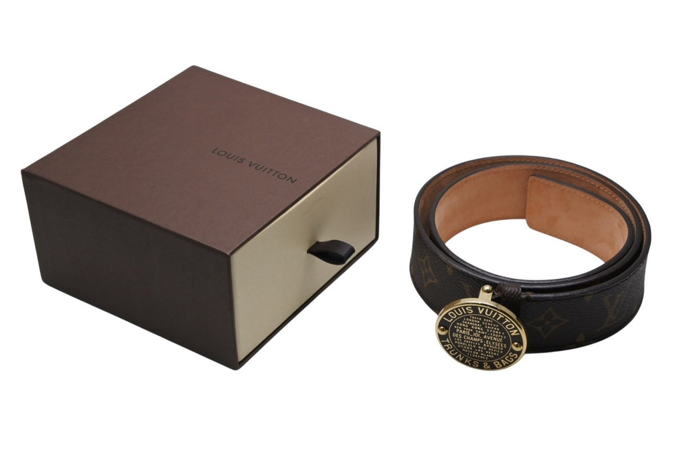 極美品 LOUIS VUITTON ルイヴィトン サンチュール T&B ベルト M6975U レザー メタル ブラウン ゴールド金具 サイズ80/32 中古 4b008597