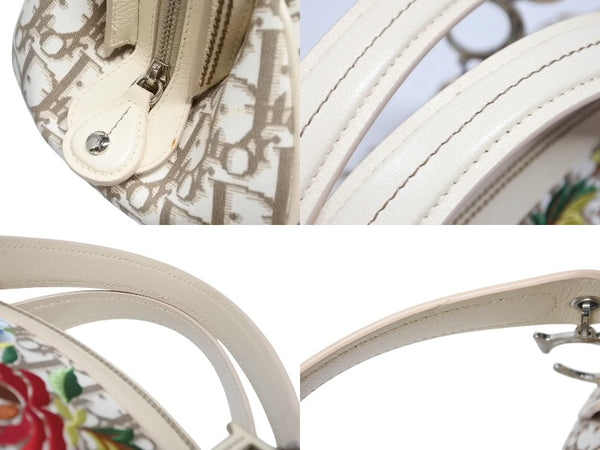 Christian Dior クリスチャンディオール トロッター ハンドバッグ 花柄 刺繍 05-MA-0035 キャンバス ベージュ 美品 中古 4b008618