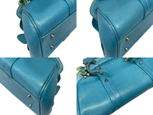 画像をギャラリービューアに読み込む, Christian Dior クリスチャンディオール CDロゴ チャーム ハンドバッグ ブルー レザー シルバー金具 良品 中古 4b008619