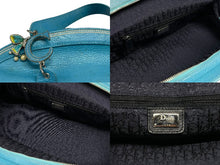 画像をギャラリービューアに読み込む, Christian Dior クリスチャンディオール CDロゴ チャーム ハンドバッグ ブルー レザー シルバー金具 良品 中古 4b008619