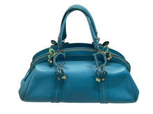 画像をギャラリービューアに読み込む, Christian Dior クリスチャンディオール CDロゴ チャーム ハンドバッグ ブルー レザー シルバー金具 良品 中古 4b008619