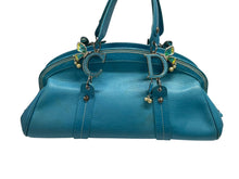 画像をギャラリービューアに読み込む, Christian Dior クリスチャンディオール CDロゴ チャーム ハンドバッグ ブルー レザー シルバー金具 良品 中古 4b008619